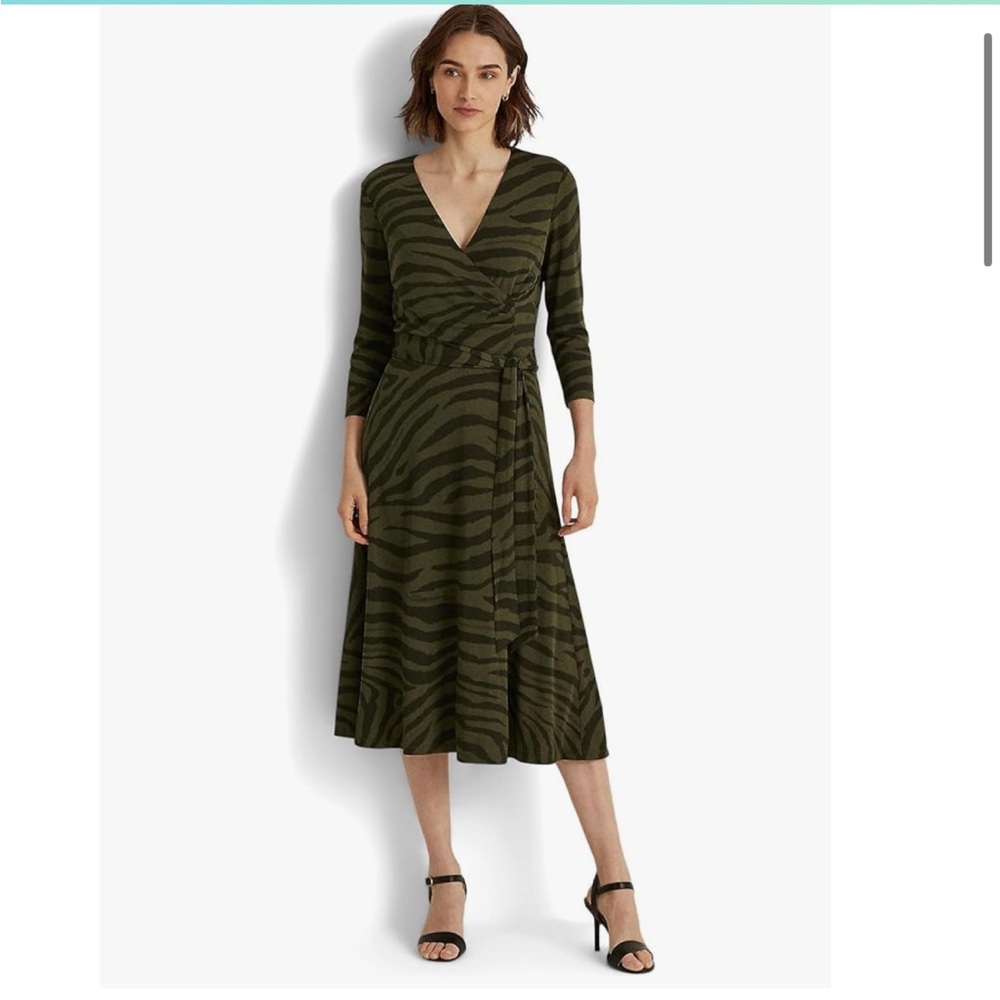 Lauren by Ralph Lauren Green Zebra Print dress